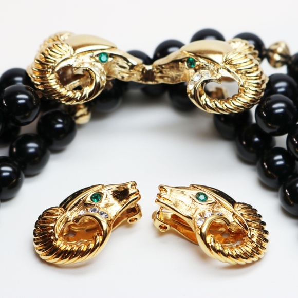 Vintage BOOKPIECE Kenneth Lane Ram's Head Earrings - Picture 5 of 10